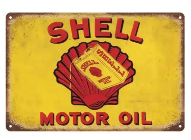 SHELL Gas Service Stations, Yellow & Red Reproduction METAL SIGN - 8" x 12"