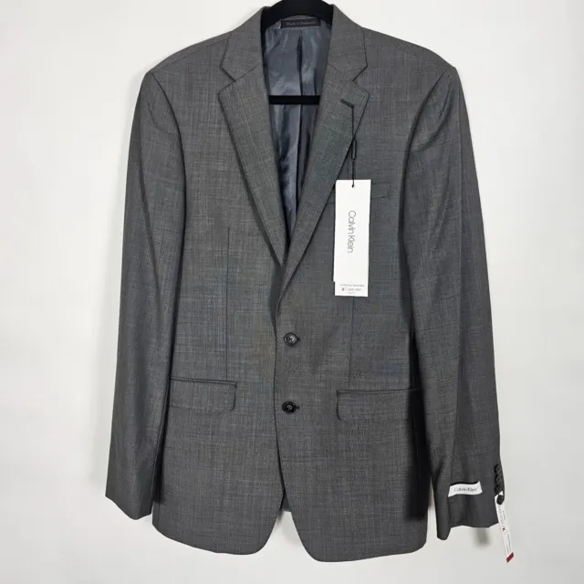 Calvin Klein 100% Wool Slim Fit Stretch Charcoal NWT Mens 38 Long Blazer Jacket