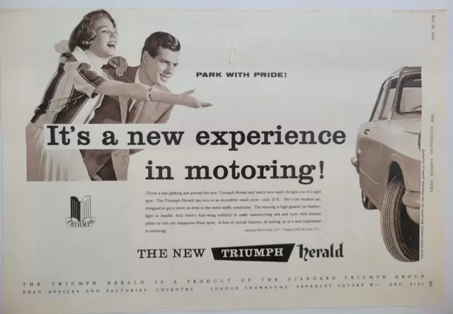 Triumph Herald Car UK Print Ad Original 1959 ILN ~9.5x14" Variant #2 of 2