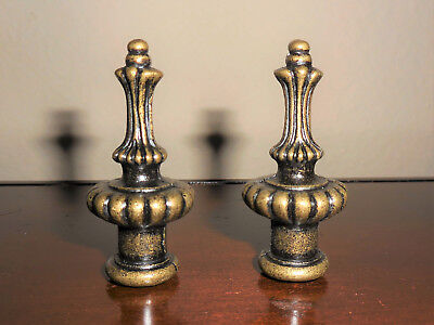 Pair Lamp Shade Finials-Ornate Antique Brass-Plated Cast Metal-Dual Thread