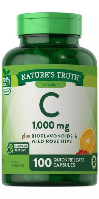 Vitamina C 1000mg + Rose Hips & Bioflavonoides 100 Caps la mejor antigripe