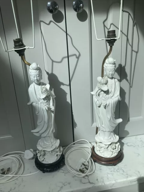 Antique pair of  lamps  Chinese Blanc De chine Guanyin