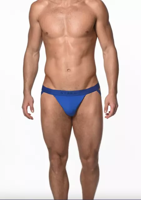 New 2(x)ist Stretch Mens Blue Cotton Sport Jock Strap Underwear sz L 2xist #719