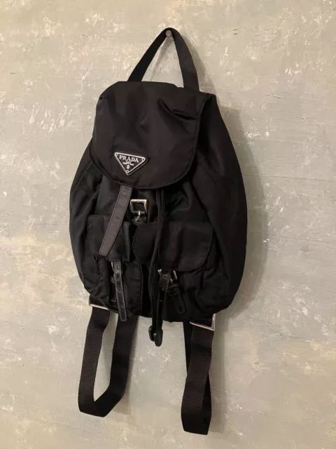 Prada Vela Black Nylon Mini Backpack Black