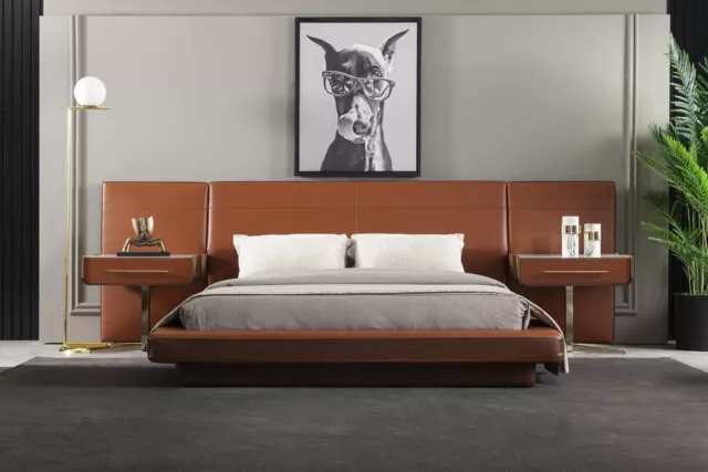 Orangenes Chambre à Coucher Lit Double 2x Table de Chevet Lits Meuble 3tlg