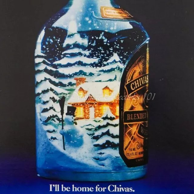 1981 Chivas Regal Scotch Whisky Bottle Christmas Cabin photo art decor print ad