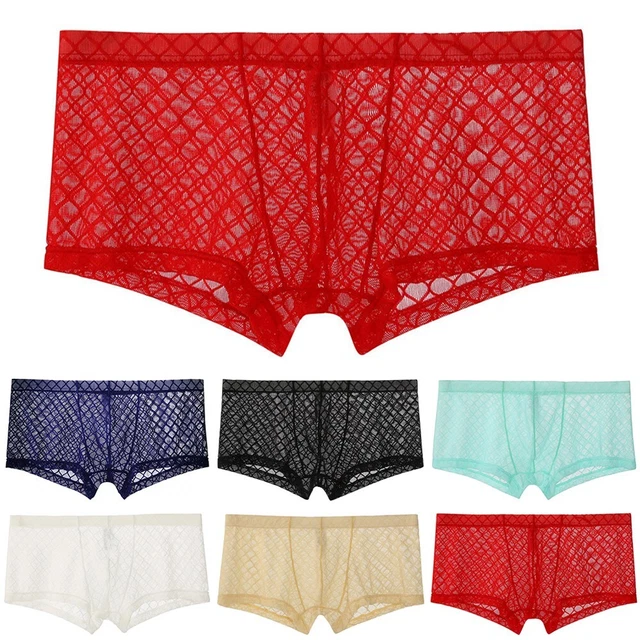 SEXY MENS SHEER See Through Boxer Briefs Underwear Mesh Shorts Trunks