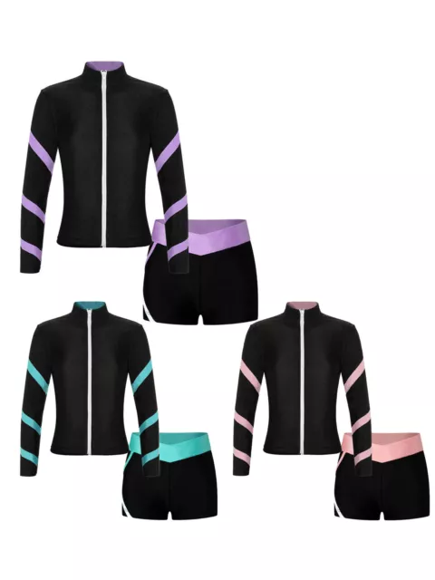 Kids Girls Sportsuit Long Sleeve Sport Outfit Athletic Activewear Set Workout