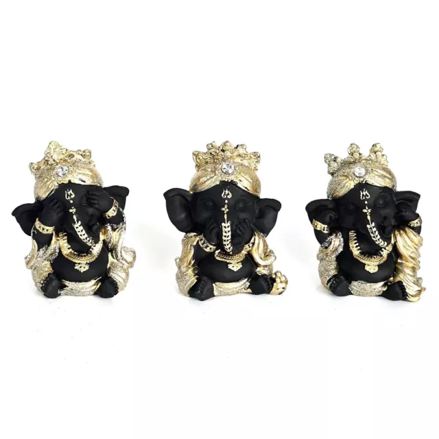 3pce See Hear Speak No Evil Wise Ganesh Elephants Statue Ornament Home Garden