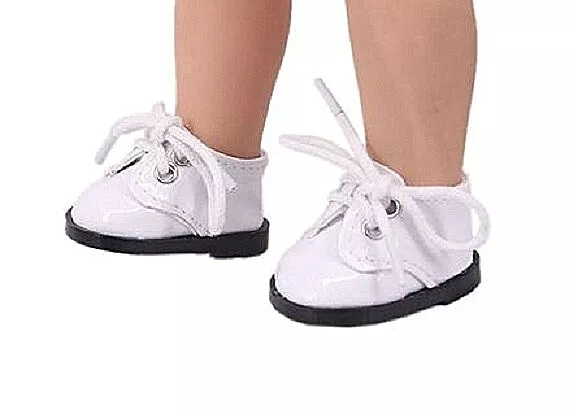 Puppen Schuhe Schnürschuhe Lackschuhe weiß für kleine Puppen 5 cm lang, Nr. 182