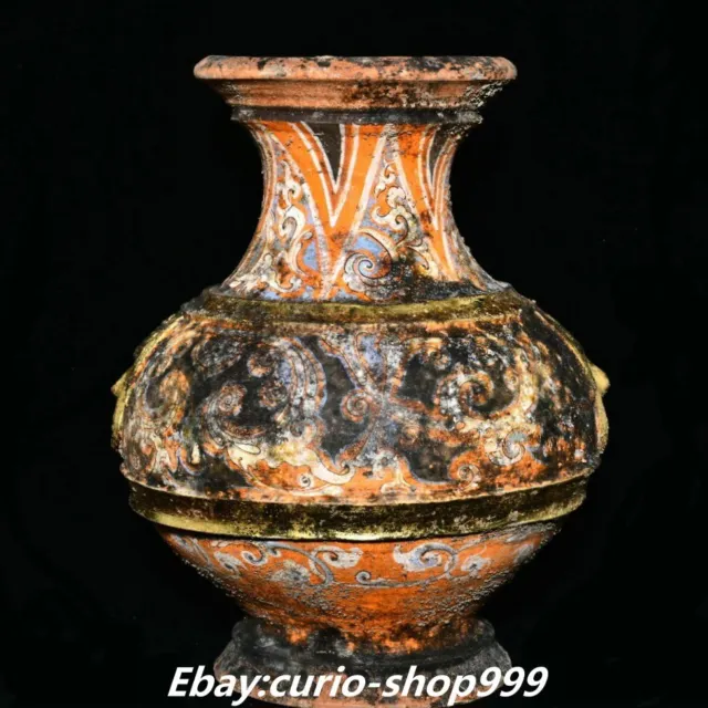 16" Colored Painting Ceramic Porcelain Gold Double Ears Dragon Beast Bottle Vase