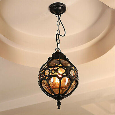 Modern Vintage Globe Glass Shade Pendant Ceiling Light Wrought Iron Hanging Lamp