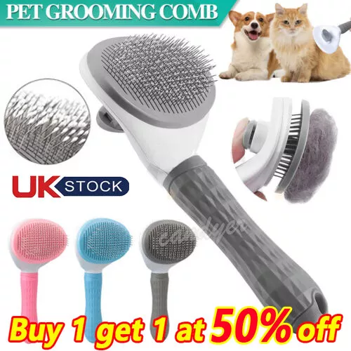 Pet Grooming  Slicker Brush Massage Self-Cleaning Dog Cat Hair Remover  Comb UK
