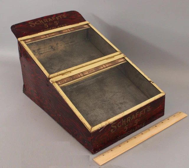 Antique 1920s Schraffts Chocolates Candy Store Display Case Tin Advertising