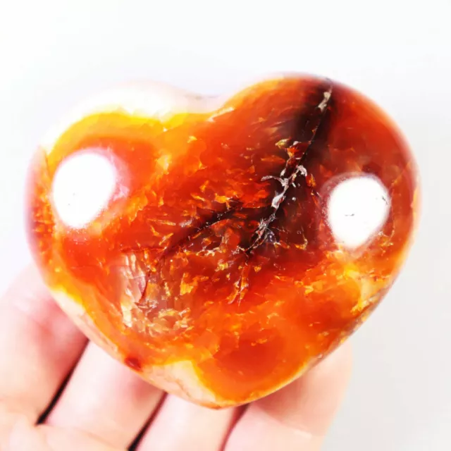 247g Natural Red Orange CARNELIAN AGATE Crystal Polished Heart Palm Stone