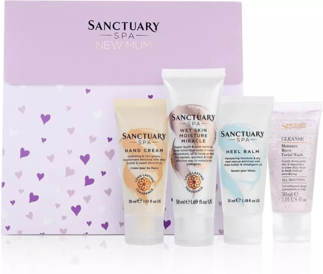 Sanctuary Spa Baby Dusche Geschenkset Neu Mama Verwöhntasche Feuchtigkeitscreme für nasse Haut NEU