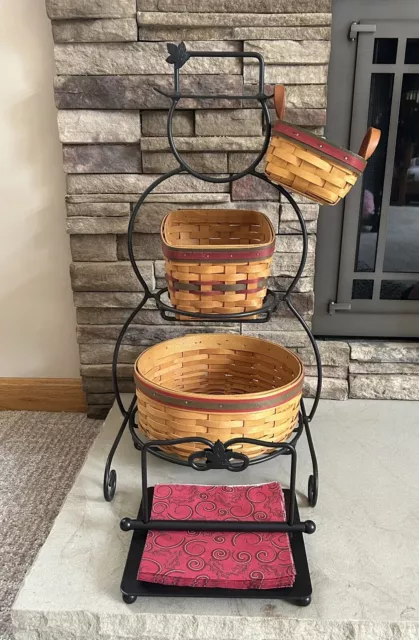 Longaberger Wrought Iron ☃️Snowman,Napkin Holder & 3 Baskets