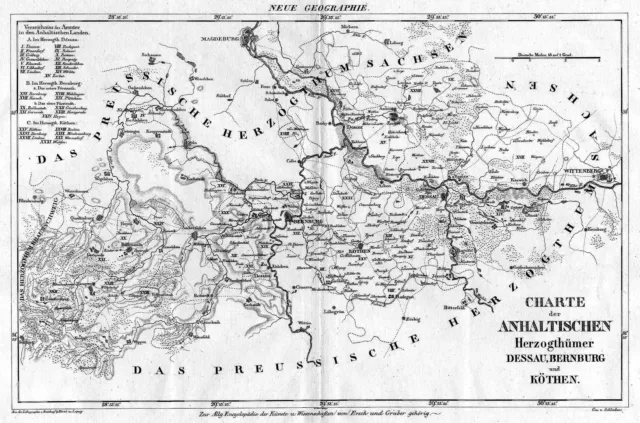 Dessau Bernburg Köthen Original Lithografie Landkarte Schlieben 1825