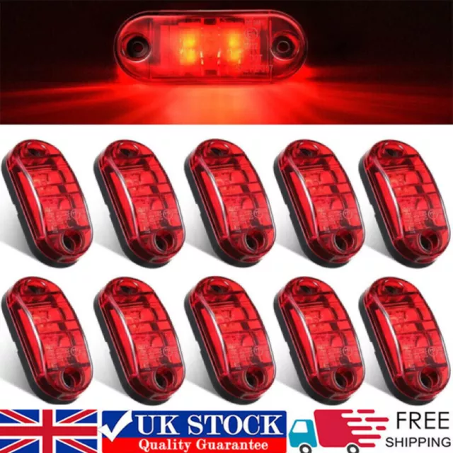 10Pcs Red 24v 2 Led Side Tail Rear Marker Lamp Lights Truck Lorry Bus E-Marked