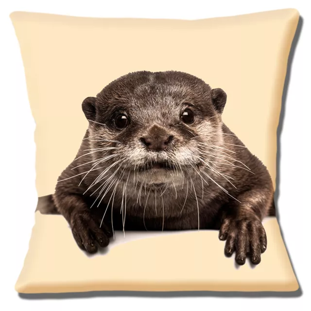 Novelty Cute Young Brown Otter Photo Print on Cream 16"x16" 40cm Cushion Cover