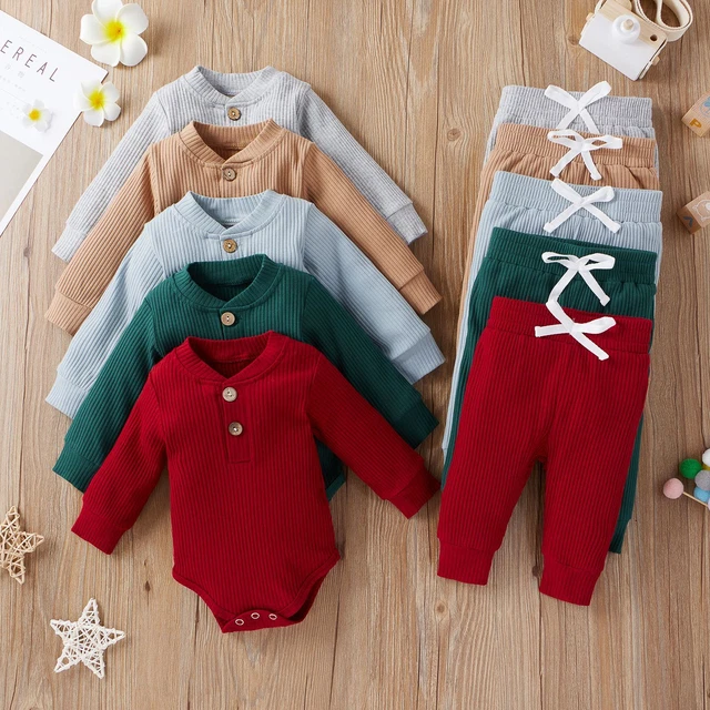 Abiti neonati bambine maniche lunghe a costine pantaloni vestiti