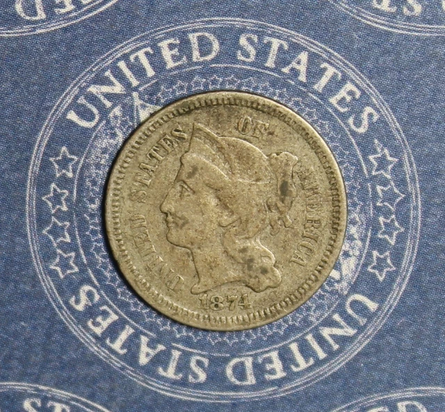 1874 Three Cent Nickel Collector Coin Free Shipping