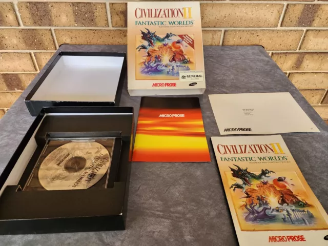 RARE 1997 CIVILIZATION II 2 FANTASTIC WORLDS Big Box PC Game Sid Meier's CD-ROM