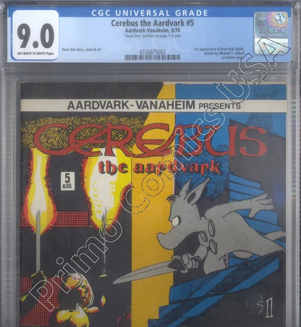 PRIMO:  CEREBUS THE AARDVARK #5 1st Bran Mak Mufin SIGNED 1978 CGC 9.0 VF/NM
