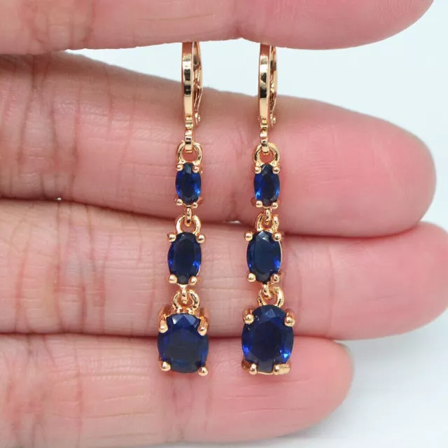 2.00Ct Oval Cut Simulated Sapphire Drop/Dangle Earrings 14K Yellow Gold Plated
