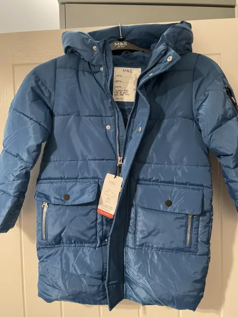 M&S Boys Stormwear Padded Jacket Age 7-8 Yrs Blue