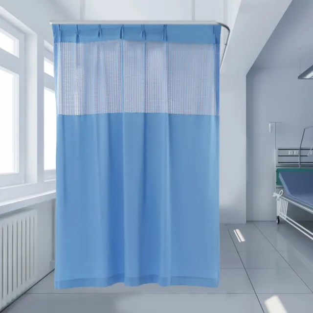 Polyester Zig Zag Curtain (7*8ft, Blue) with Flat Hooks for Hospital ICU