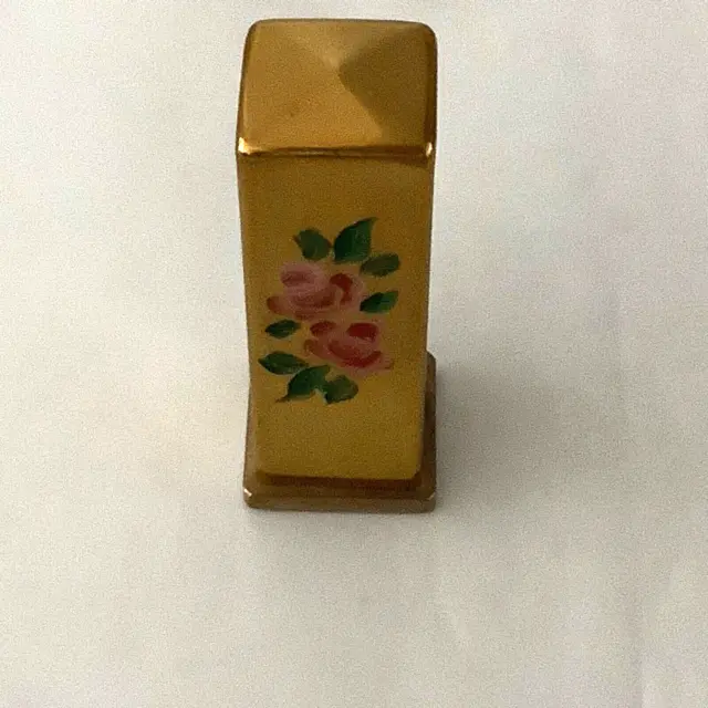 Gorgeous Hand Painted Roses On Brass Lipstick Case NEVER USED Vintage NICE 2
