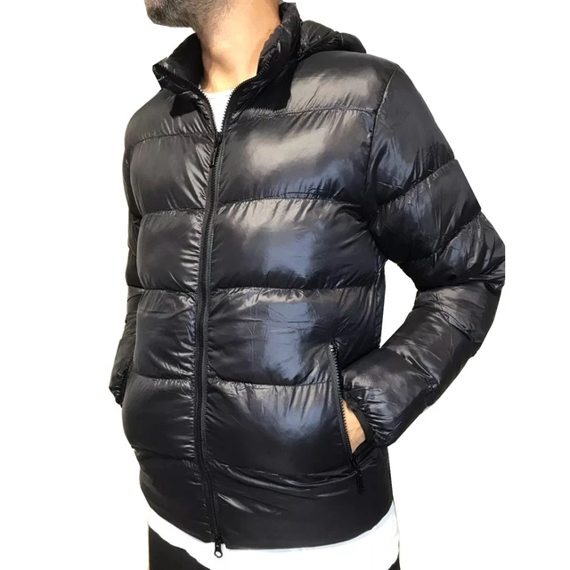 Giubbotto Uomo Invernale Nero Blu Piumino Imbottito Cappuccio mod removibile 2