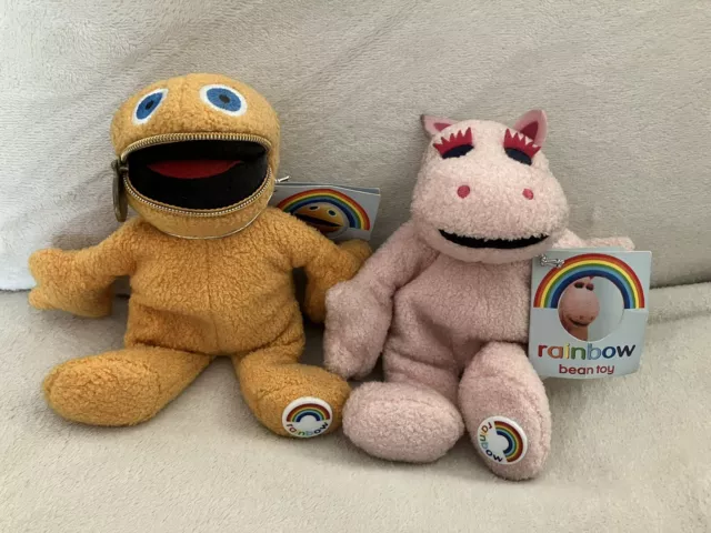 Vintage Rainbow Plush Toys By Golden Bear. George And Zippy With Original Tags.