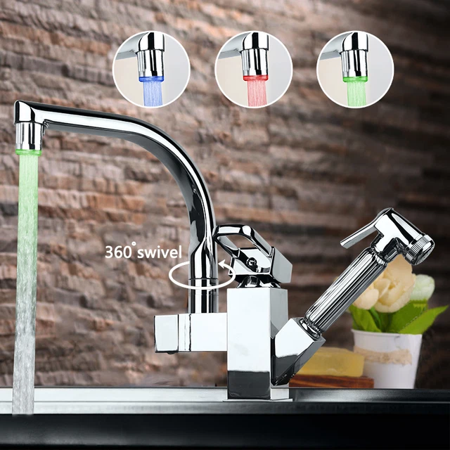 Modern Polished Chrome Kitchen Pull Out Spray Swivel Mixer Taps Faucet ebey