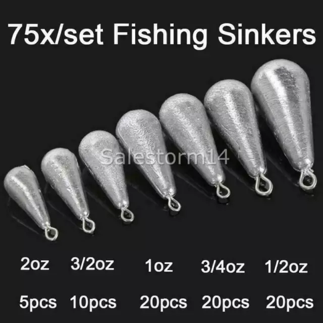 75x/set Snapper Fishing Sinkers Bulk 5 Sizes 1/2OZ 3/4OZ 1OZ 3/2OZ 2OZ AUS 2