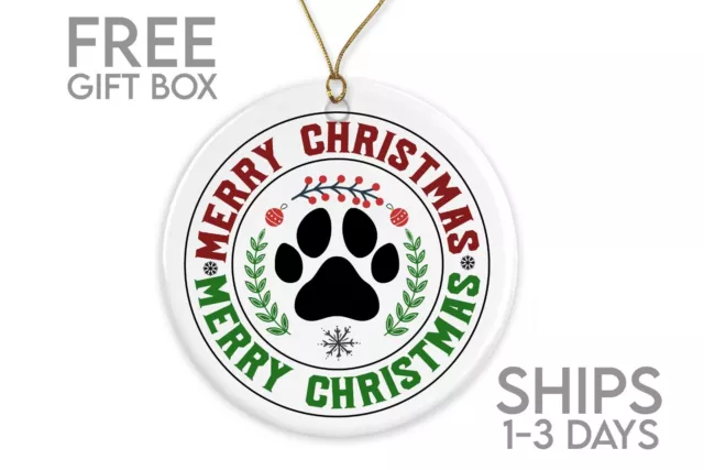 Dog Paw Ornament, Merry Christmas Ornament, Dog Lover Xmas Ornament,Dog Ornament