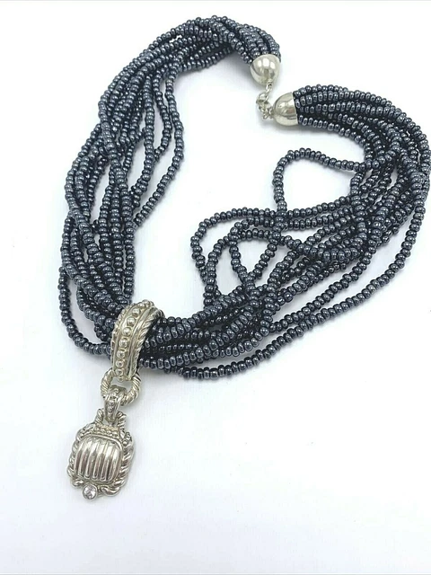 Judith Ripka Sterling Silver Hematite Multi Strand Pendant Necklace Judith Ripka Sterling Silver Hematite Multi Strand Pendant Necklace
