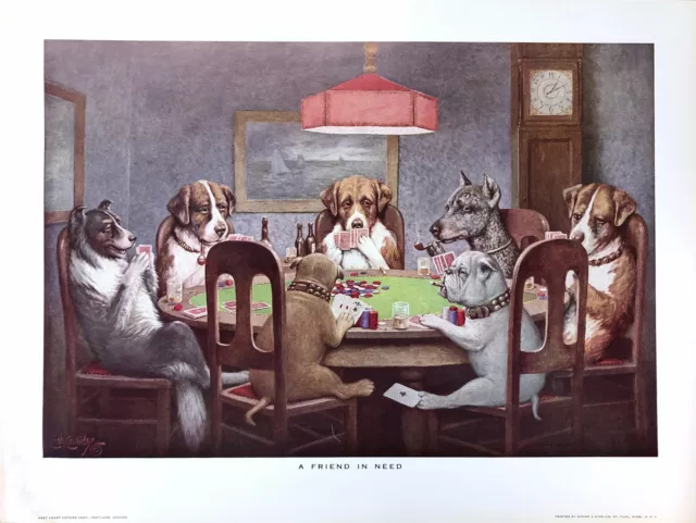 Dogs Playing Poker - A friend in need - Marcellus Coolidge Art Print - 12x16