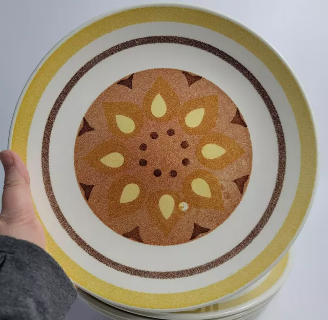 TWO Taylor Smith Taylor TST Yellow Star Ironstone Dinner Plates Yellow & Brown