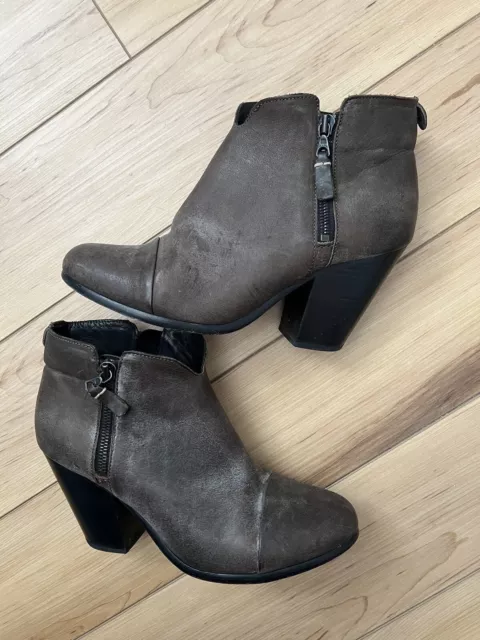 Rag & Bone MARGOT Distressed Leather Ankle Boots Heel Shoes 10 Stone