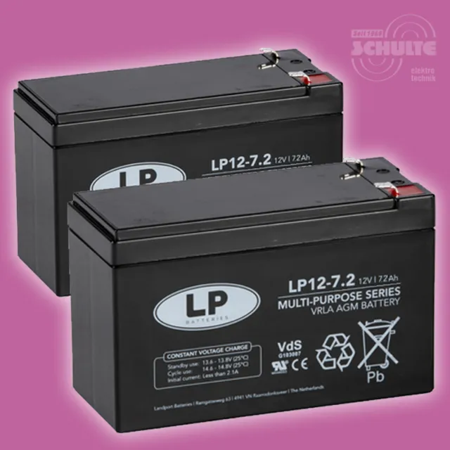 Akku Satz Batterien für Acorn Superglide 110 - 2 Stück 12V 7.2Ah VdS Blei AGM