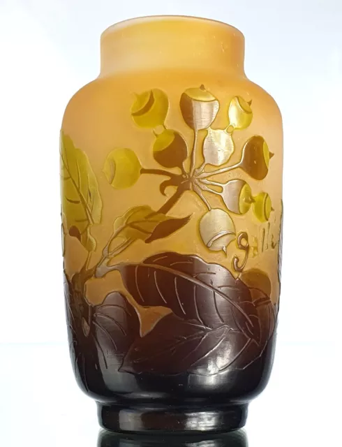 Emile Gallé Beau Vase " Lierre en Fruits " Pâte de Verre Gravé  ART Nouveau