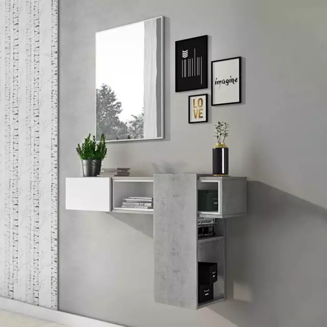 MOBILE INGRESSO RICH Gihome ® bianco cemento sospeso moderno specchio  design EUR 116,90 - PicClick IT