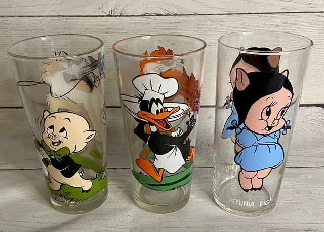 Vintage 1970s Warner Bros Looney Tunes Glasses Set Of 3 Taz Porky And Petunia