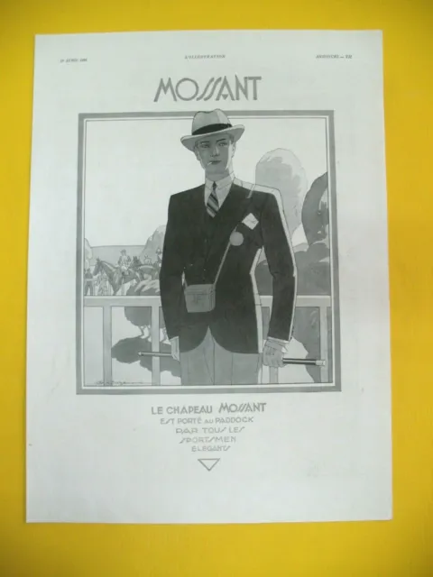 Publicite De Presse Mossant Chapeau Paddock Hippisme Illustrateur Cazenove 1930