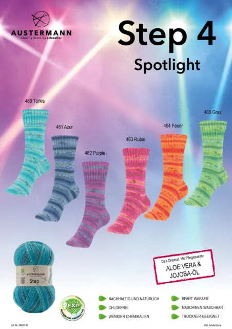 Austermann Step 4 Spotlight-Color - 4fach Sockenwolle - 100g - Stricken Wolle