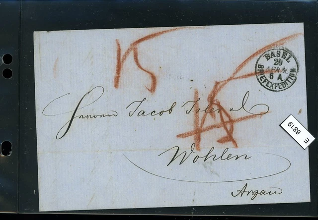 BM2540, Schweiz Vorphilatelie, Brief nach Wohlen (Aargau), aus Basel, 1860