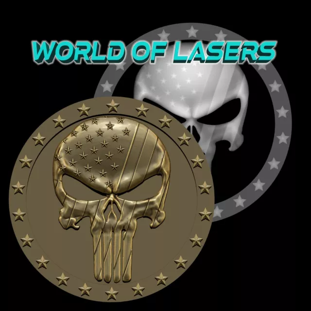 3D model Stl and Grayscale for Laser and CNC - Punisher v1 with frame star