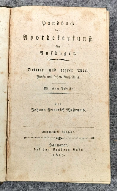 9155022-d Westrumb, Handbuch der Apothekerkunst v. 1815